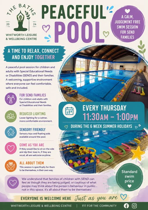 Peaceful Pool sessions return to Whitworth Leisure & Wellbeing Centre for SEND families